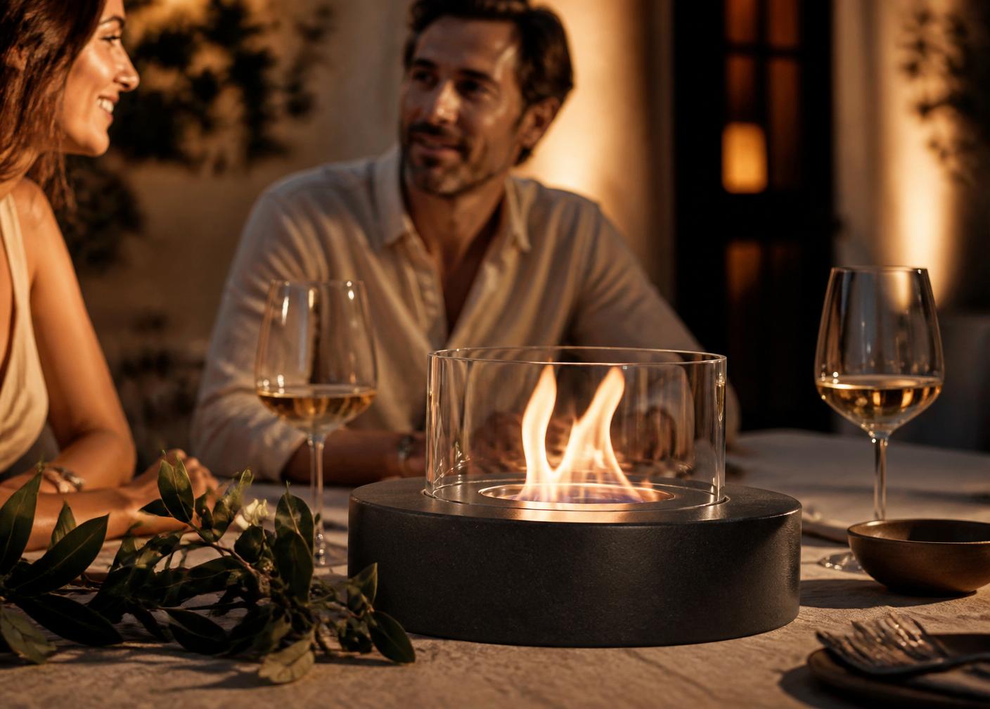 An evening lit by Vesta tabletop fire